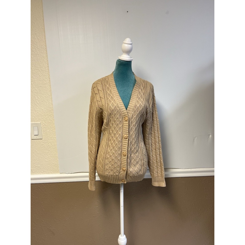 Yarnworks Vintage Women Cable Knit Oversized Cardigan Large 90s Fisherman Comfy